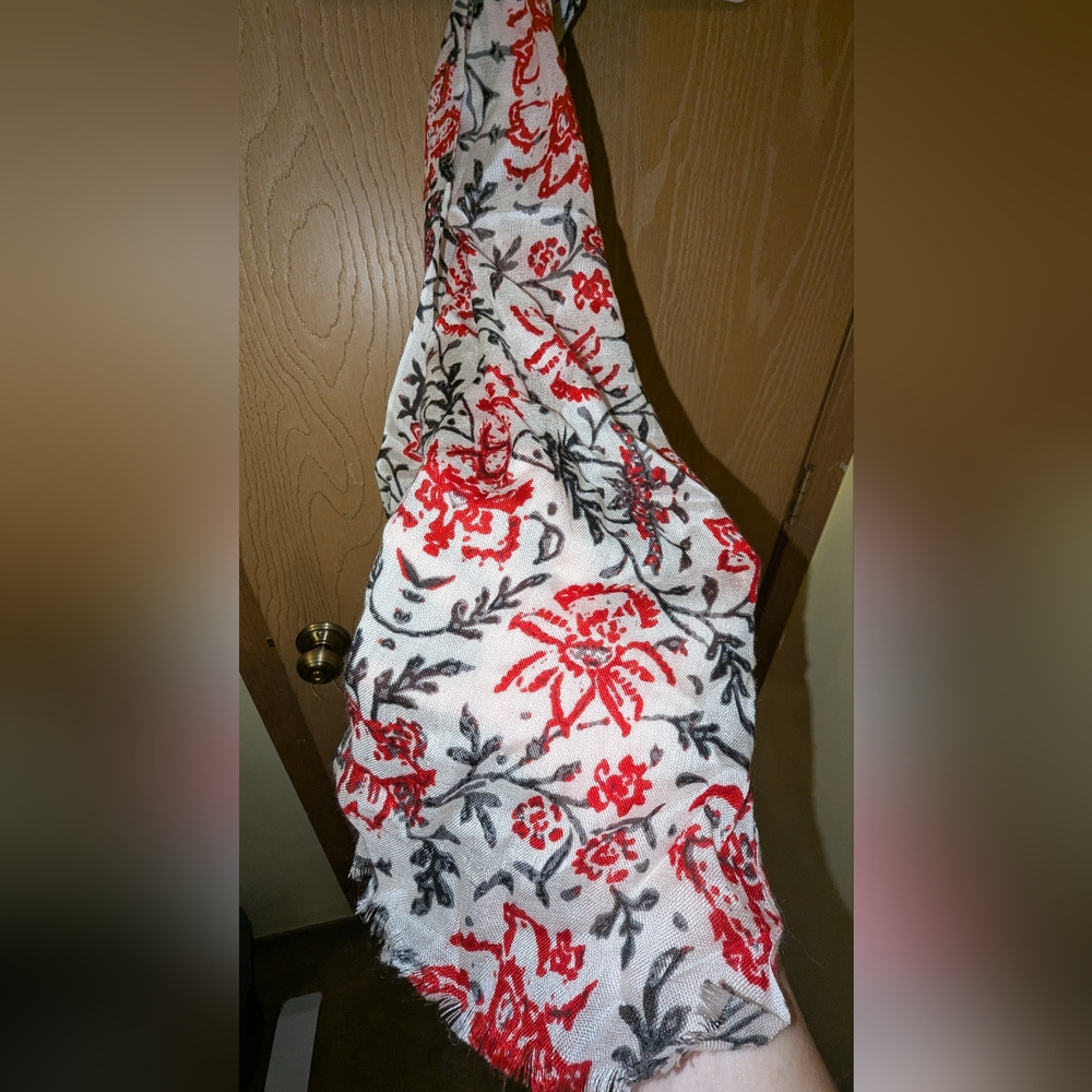 Fashion Scarf - Floral Lightweight Black, Red, &  White - Picture 4 of 6